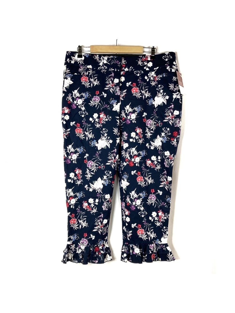 Lane Bryant Navy Floral The Allie Slim Ankle Pants Ruffle Detail NWT Womens 16